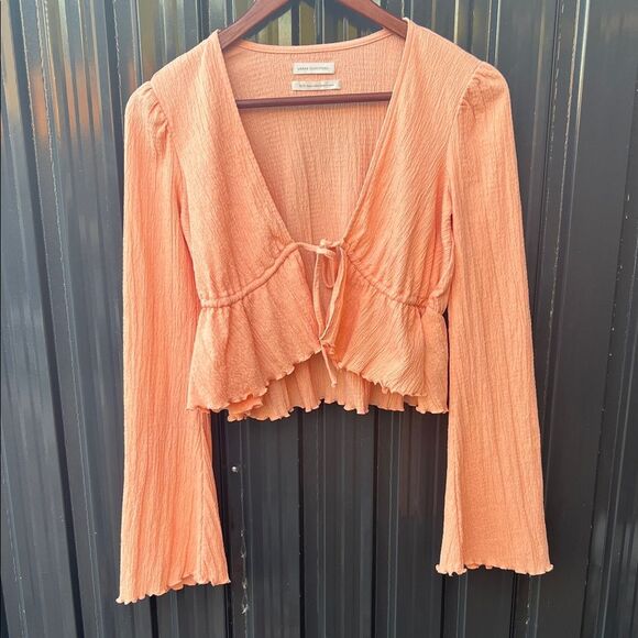 Urban Outfitters Tops - Urban Outfitters Coral Peach Flared Bell Cropped Sleeve Blouse Coastal Boho